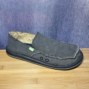 Share Sanuk Sidewalk Surfer Slip On Shoes 10 Men’s Grey Canvas Frayed Travel Wal